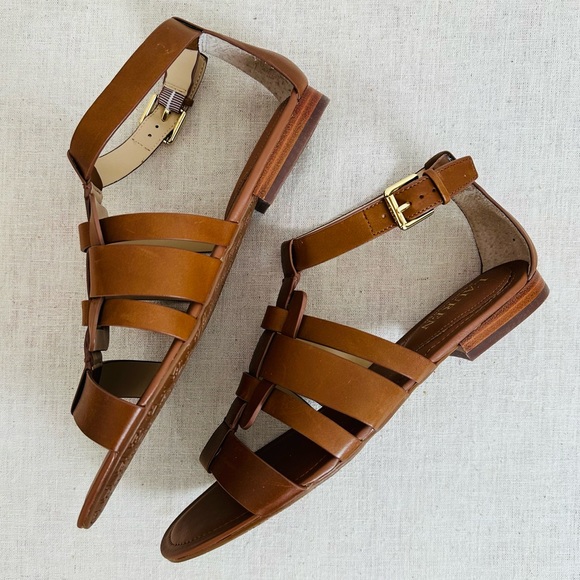 New Ralph Lauren Elianna brown calfskin leather ankle strap woven sandals - Picture 8 of 9